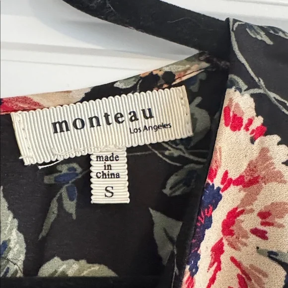 Monteau Black Floral Mini Dress with Pink & Green Blooms - Picture 2 of 2